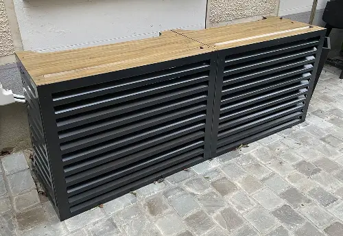 Cache clim Deco Bois - Cache climatisation et pompe à chaleur design fabriqué en France - cache climatiseur